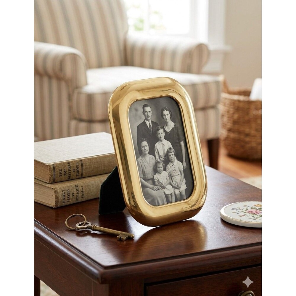 Burnes of Boston 3x5 Solid Brass Picture Frame Vintage Rounded Velvet Back
